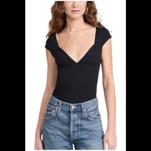 Free People Black V-Neck Top